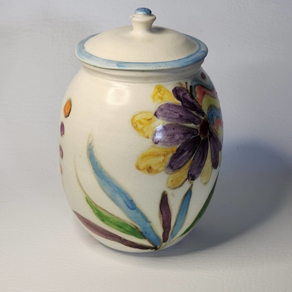 Studio Art Pottery Hand Painted Abstract Floral Design Urn Canister Ginger Jar - Picture 11 of 15